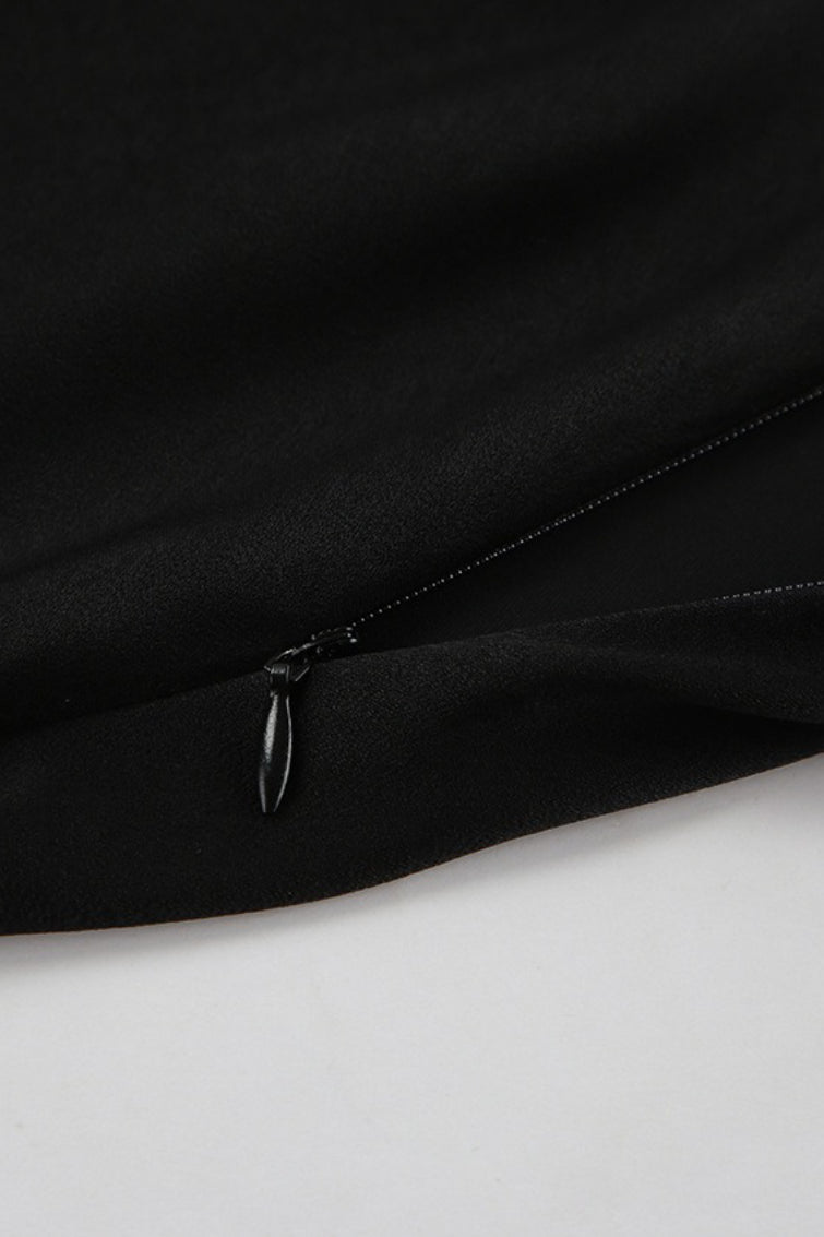V Neck Tie Front Satin Top Maxi Skirt Set