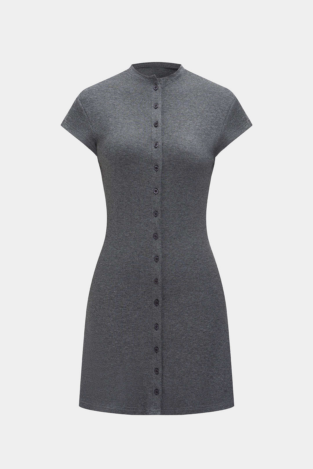 Solid Color A Line Button Short Sleeve Mini Dress