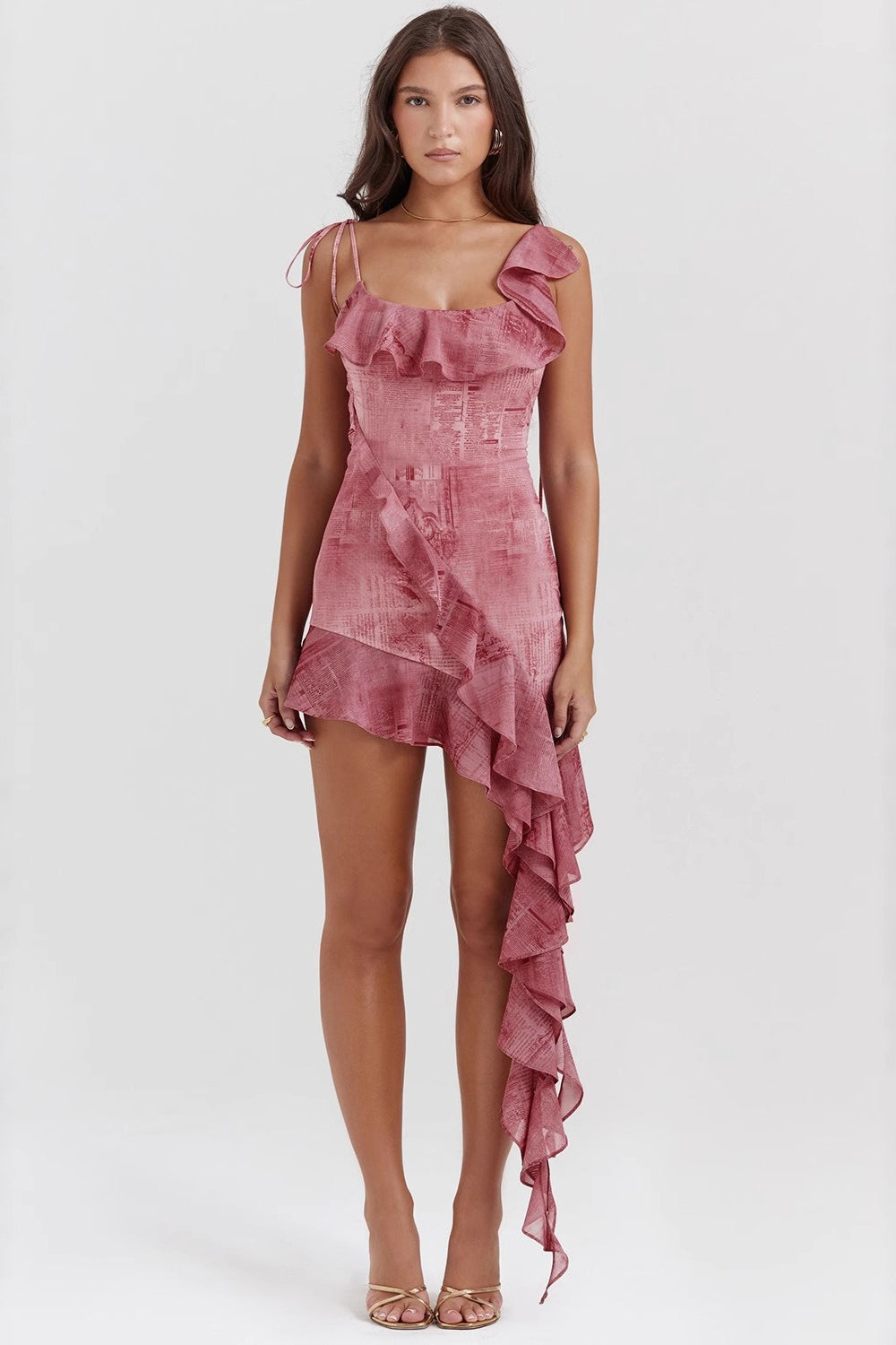 Ruffled One-Shoulder Bodycon Midi Dress