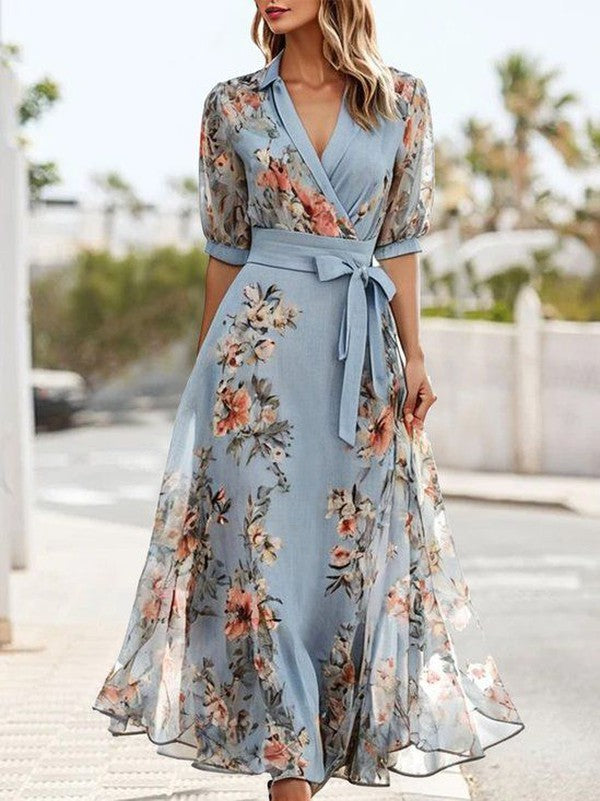 Hilda Chic V Neck Midi Dress Elevated Occasion Wear