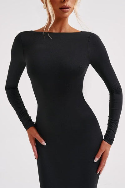 Long Sleeve Backless Bodycon With Side Slit Dress 13