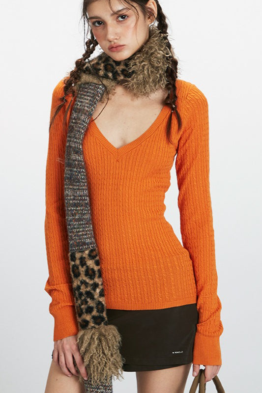 Deep VNeck Solid Knit Top