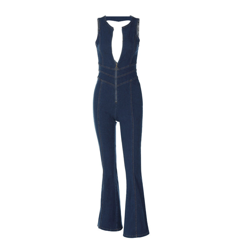 Heart Shaped Backless Denim Jumpsuit