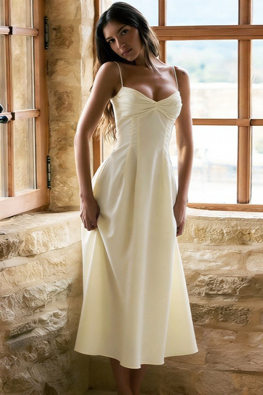 Solid Corset Low Cut Strappy Party Dress