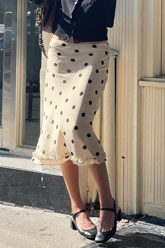 Ruffled Polka Dot ALine Midi Skirt