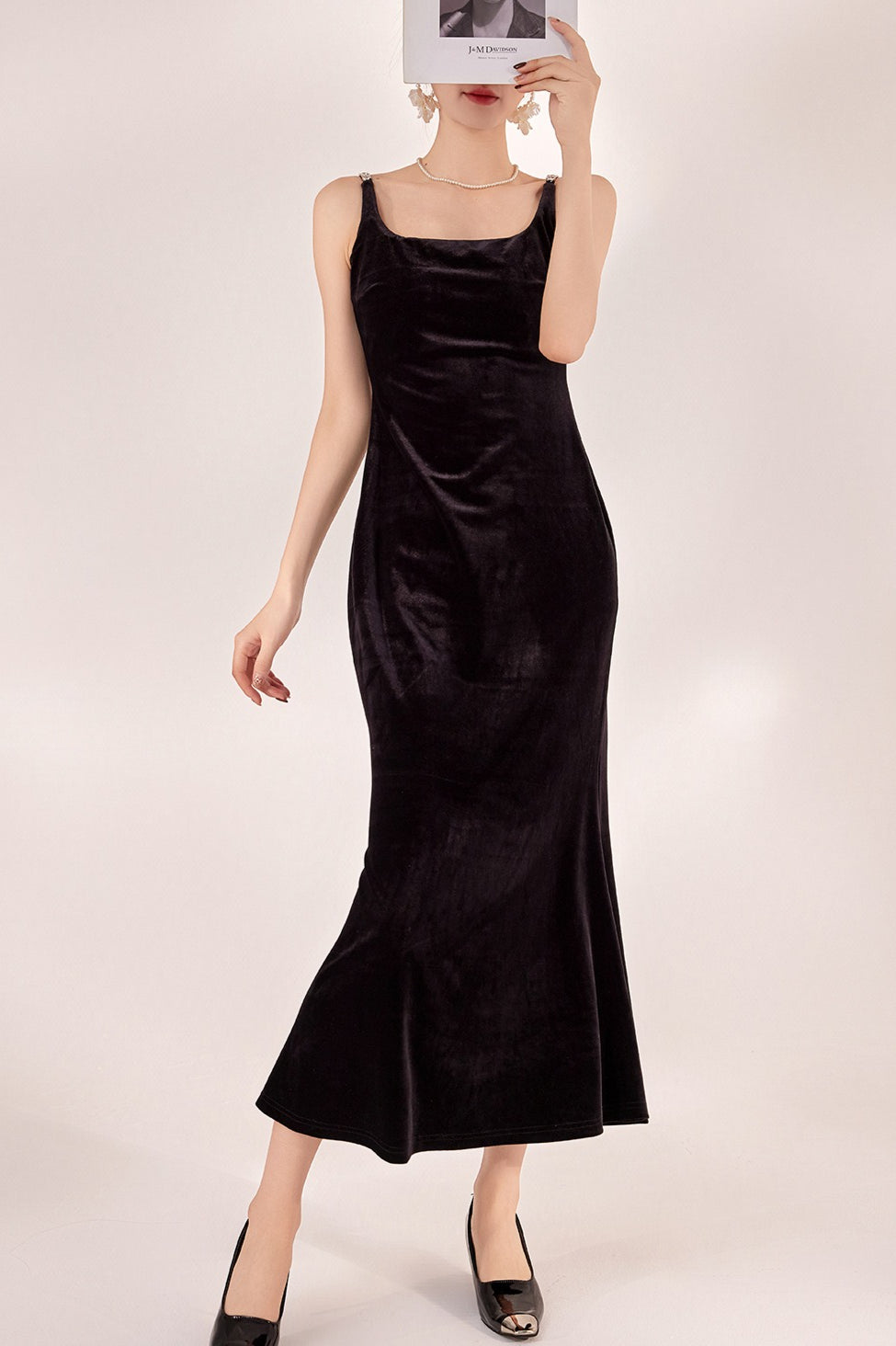 Black Velvet Strappy Backless Maxi Dress 3
