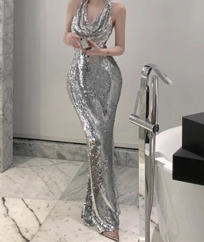 Halter Backless Pile Collar Mermaid Party Dress
