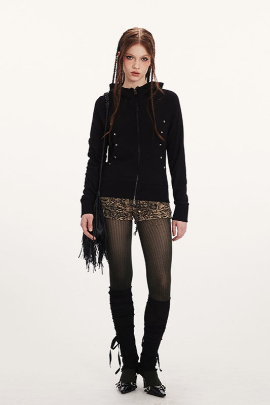 Double-Zip Fitted Short Hoodie