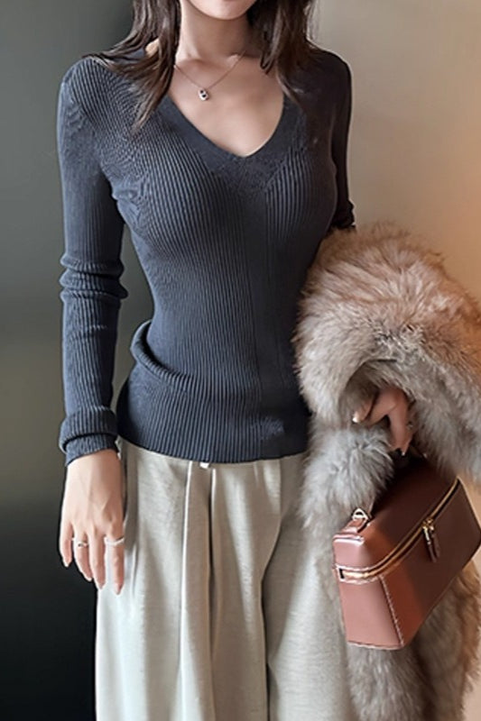 Elegant VNeck Slim Fit Knit Top