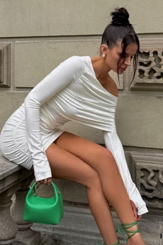 Asymmetric Ruched Mini Dress