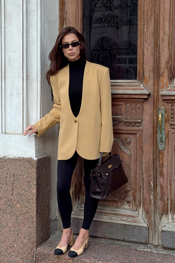 Solid VNeck Minimalist Office Blazer