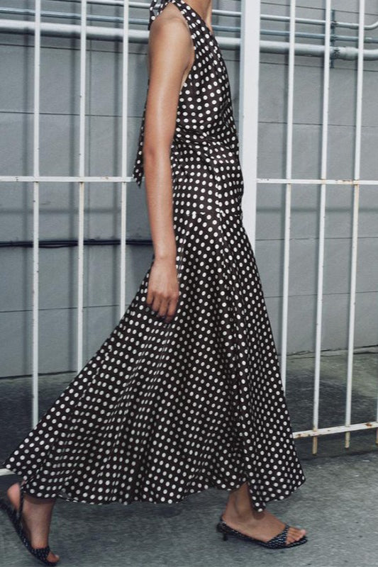 Brown Polka Dot Halter Neck Maxi Dress 2