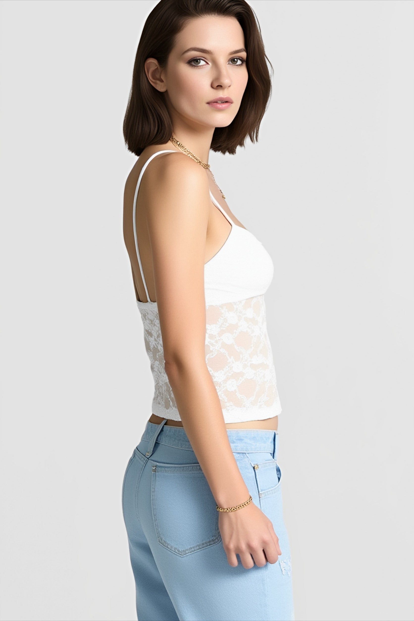 Lace trim slim cami top