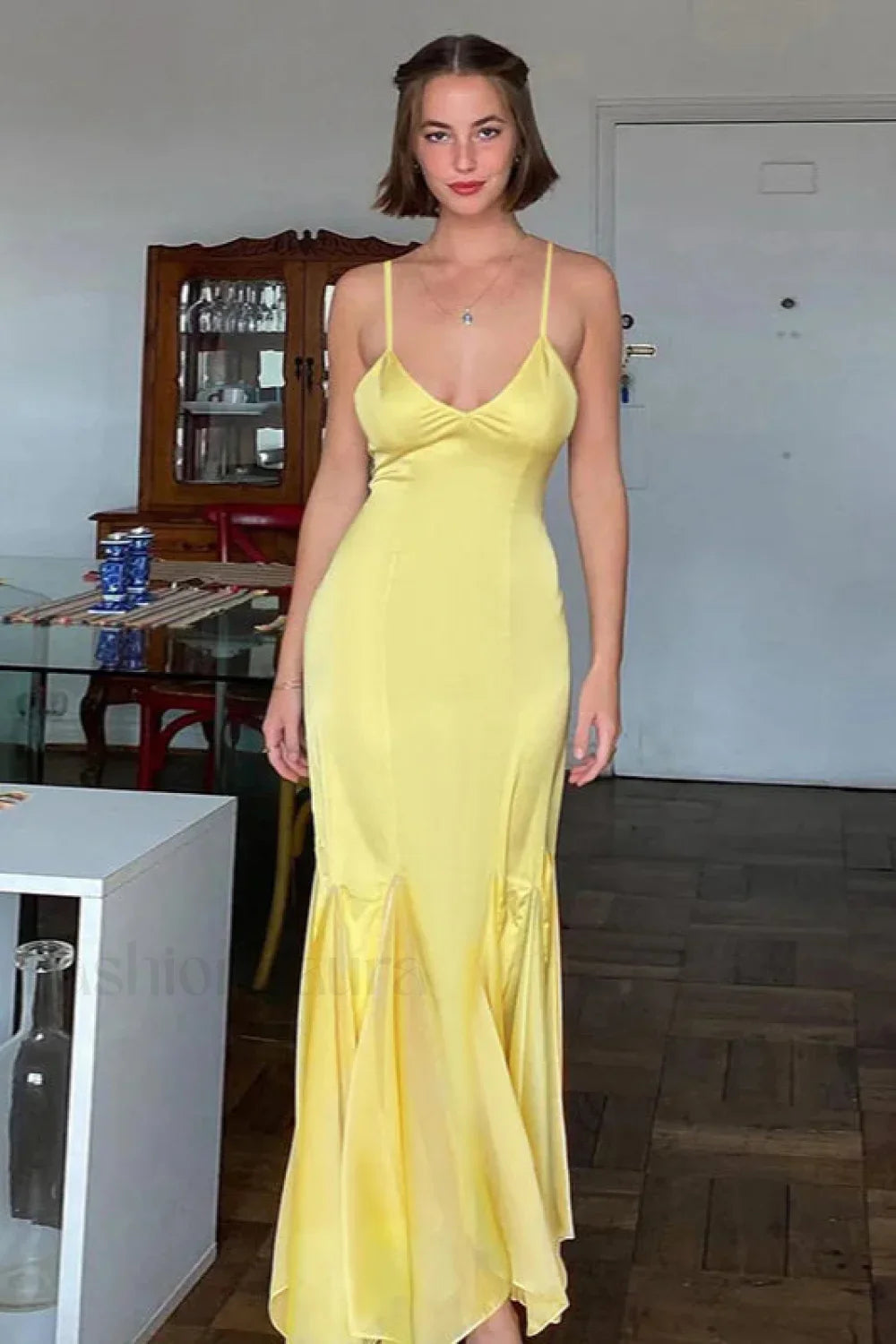 Backless Waist Slim Lotus French Temperament Suspender Maxi Dress