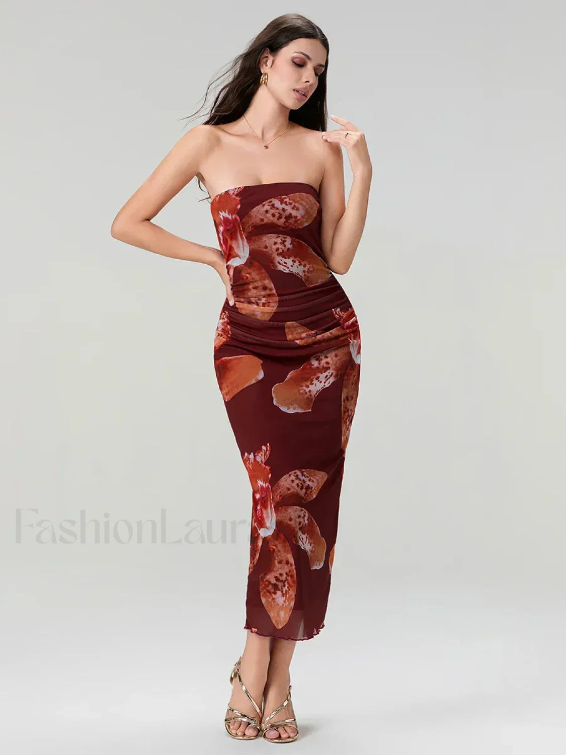 Bandeau Off-Shoulder Floral Dress