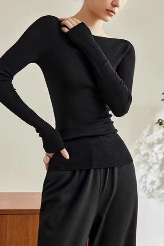 Minimalist Wool Off Shoulder Slim Blouse Base Layer