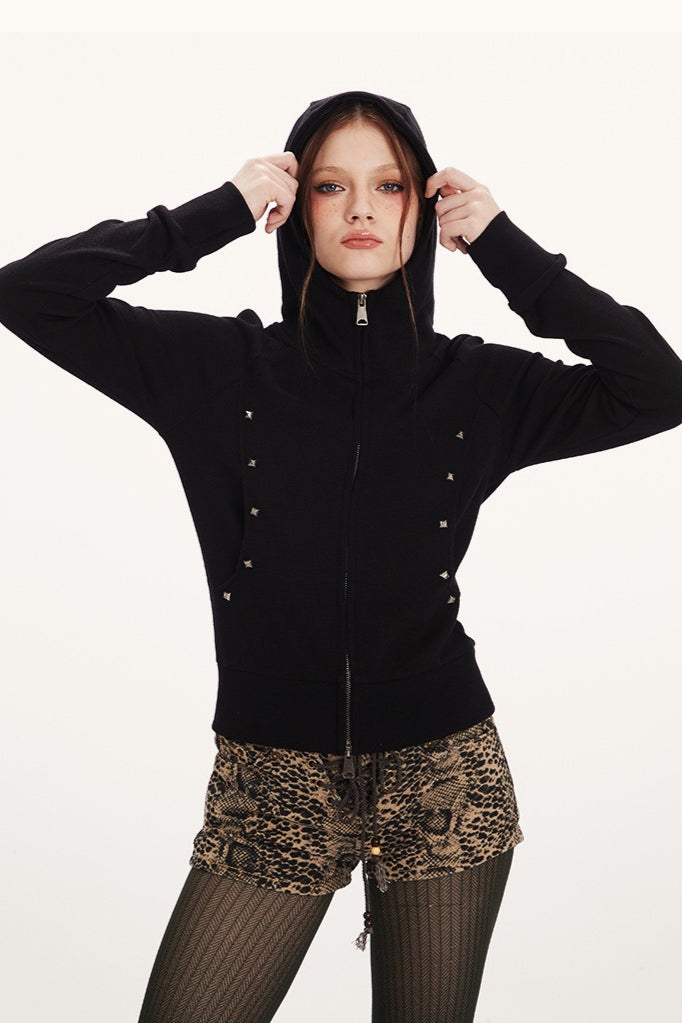 Double-Zip Fitted Short Hoodie