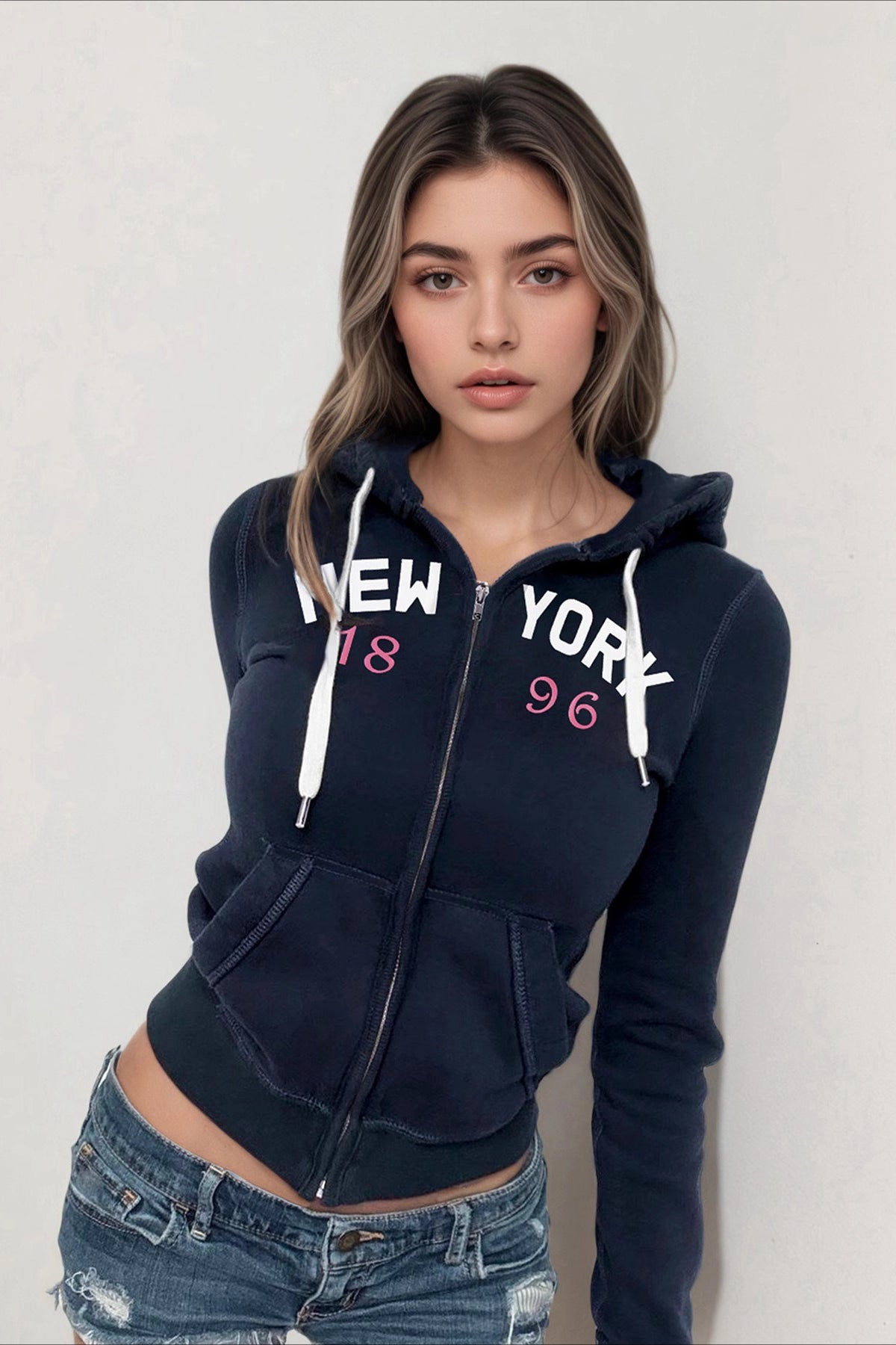Letter Print ZipUp Cropped Hoodie
