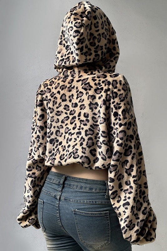 Fleece Leopard Print Short Sexy Hoodie