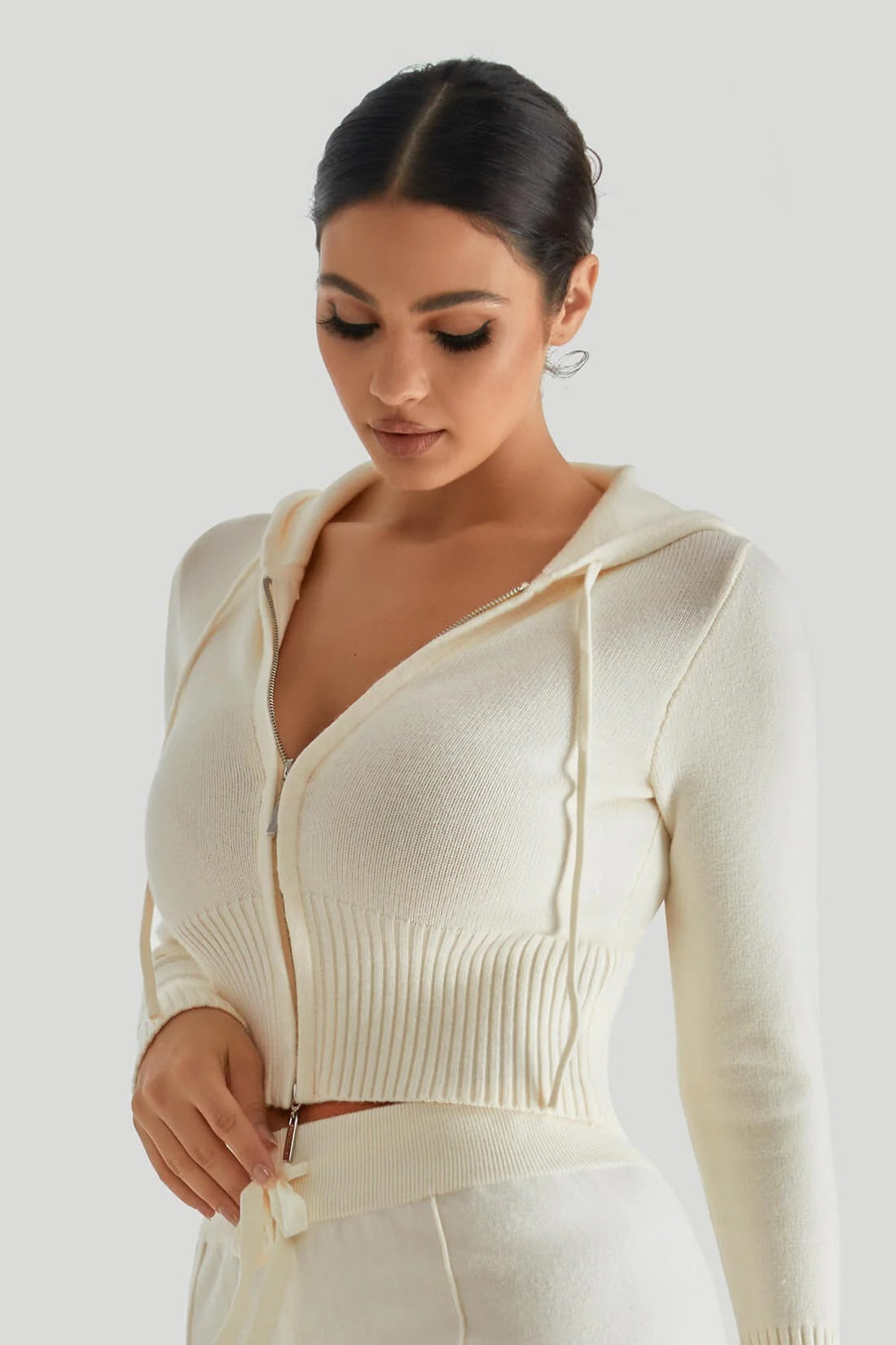 Knit Hooded Sexy High-Waist Long-Sleeve Hoodie