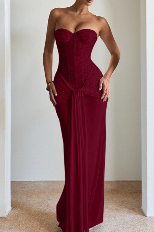 Strapless Backless Ribbon Elegant Formal Dress