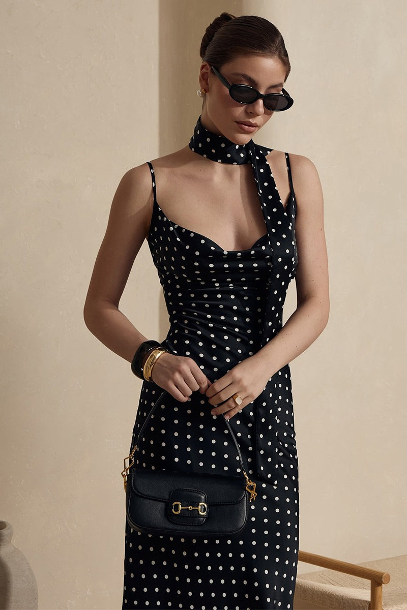 Spot Print Wrap Strap Mermaid Slip Dress