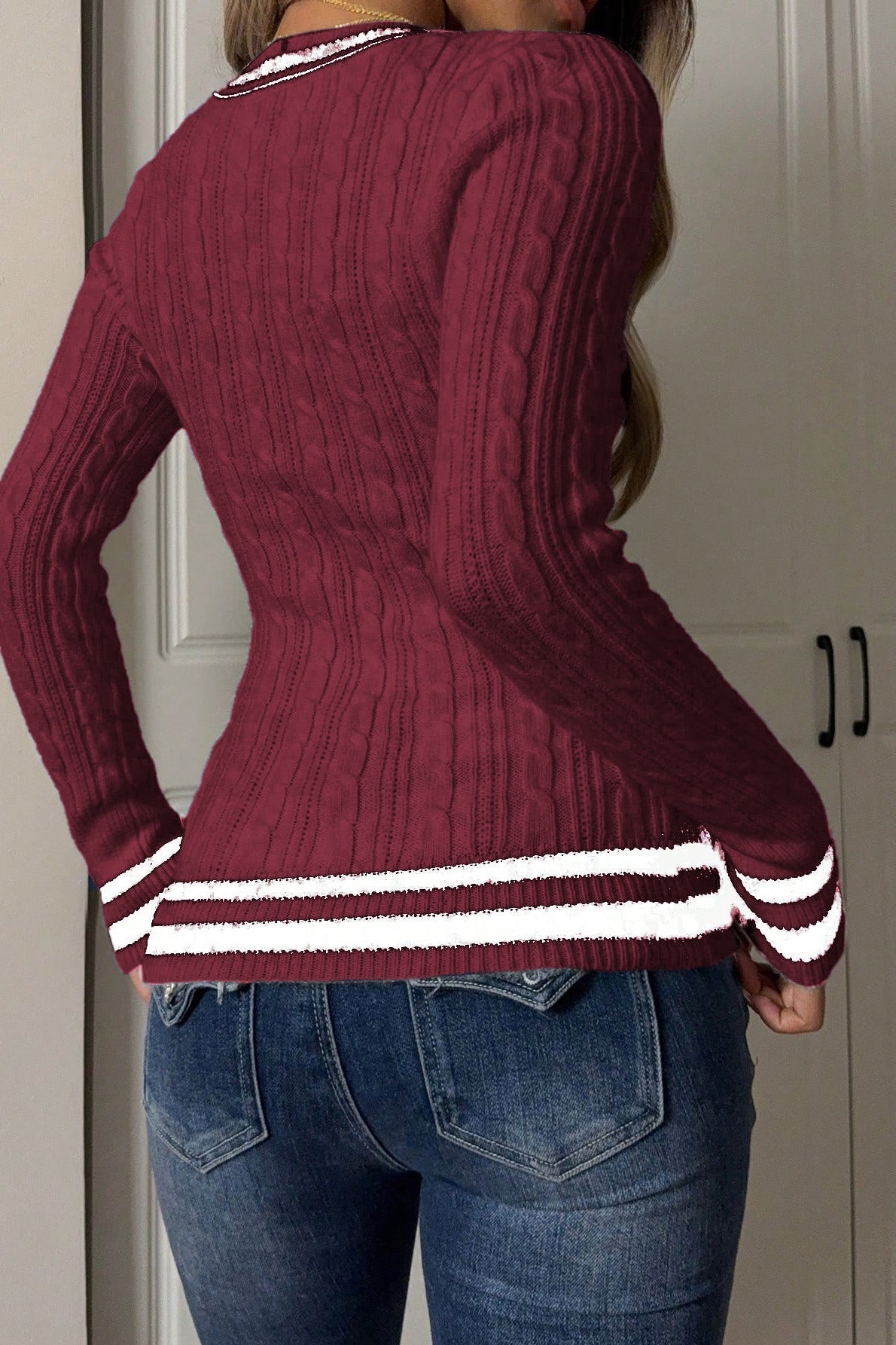 VNeck Long Sleeve Knit Sweater