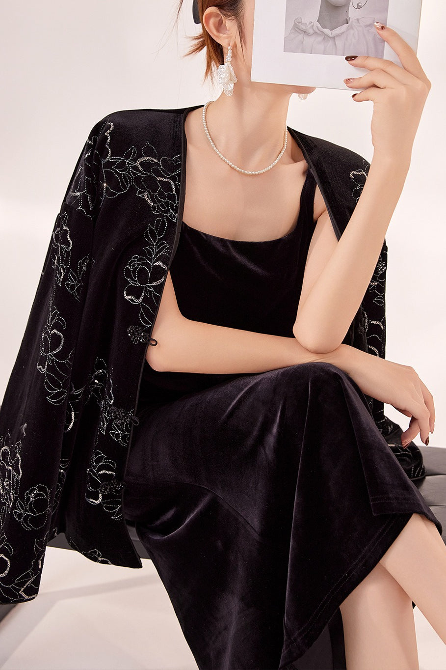 Black Velvet Strappy Backless Maxi Dress 7