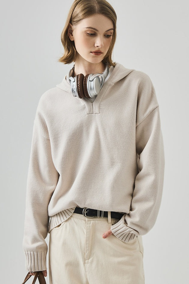 Slouchy VNeck Hooded Sweater