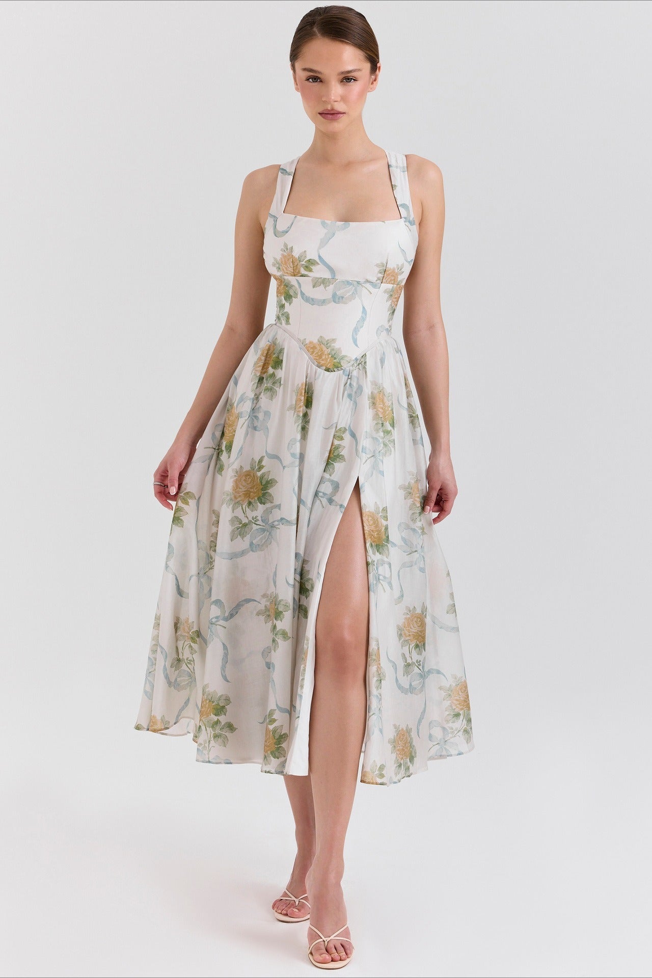 Printed Halter Slim Split Slip Dress