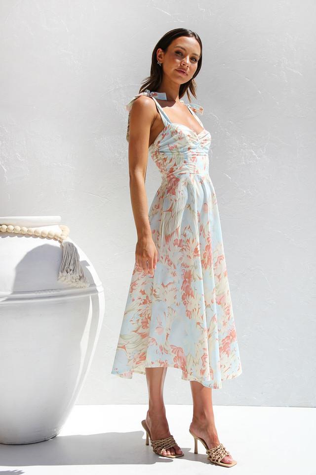 Salomé Premium Printed Midi Dress with Straps Designer Edit