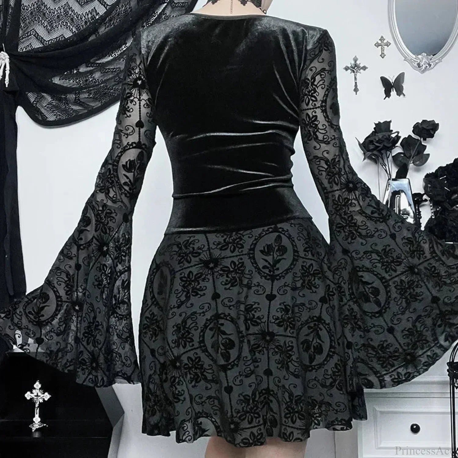 Bell Sleeve Mesh Mini Dress