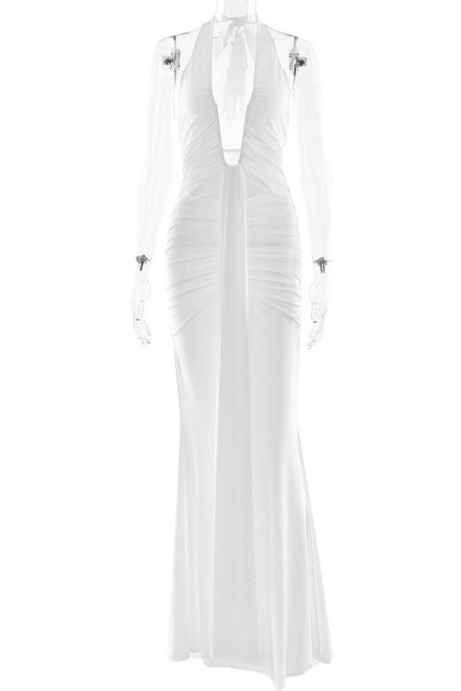 Bella Bodycon Wrap Maxi Dress - White Pearl (Sale)