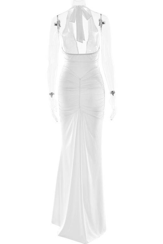 Bella Bodycon Wrap Maxi Dress - White Pearl (Sale)