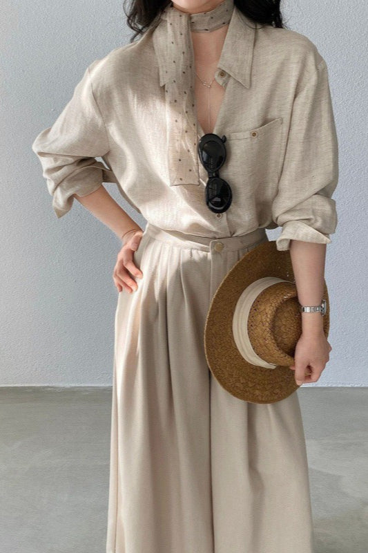 Linen Blend Long Sleeve Blouse