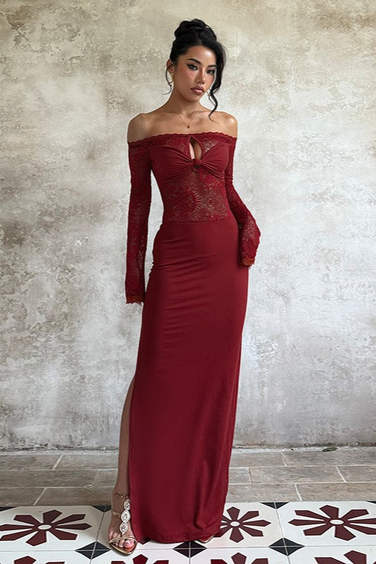 Lace Off-Shoulder Maxi Party Dress