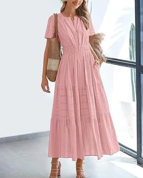 v-neck pleated puff sleeve dress black