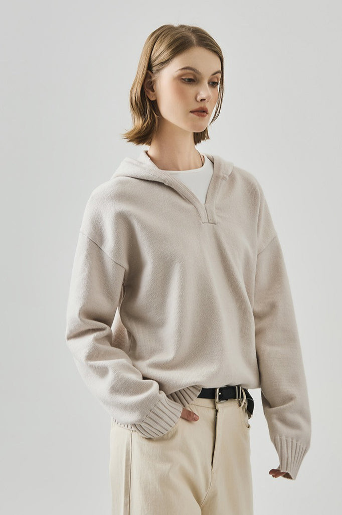 Slouchy VNeck Hooded Sweater