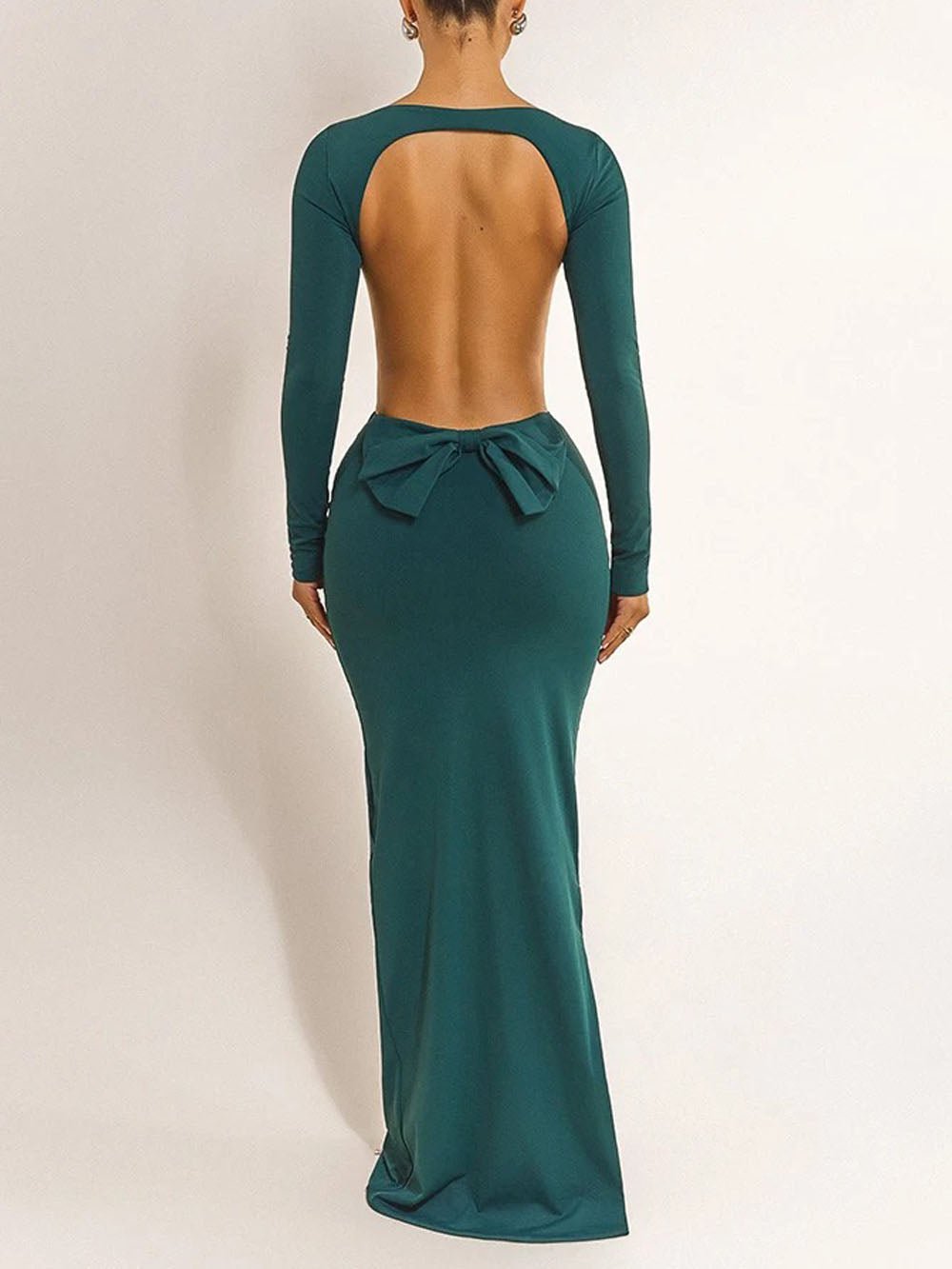Green Cut Out Boat Neck Long Sleeve Bodycon Maxi Dress 2