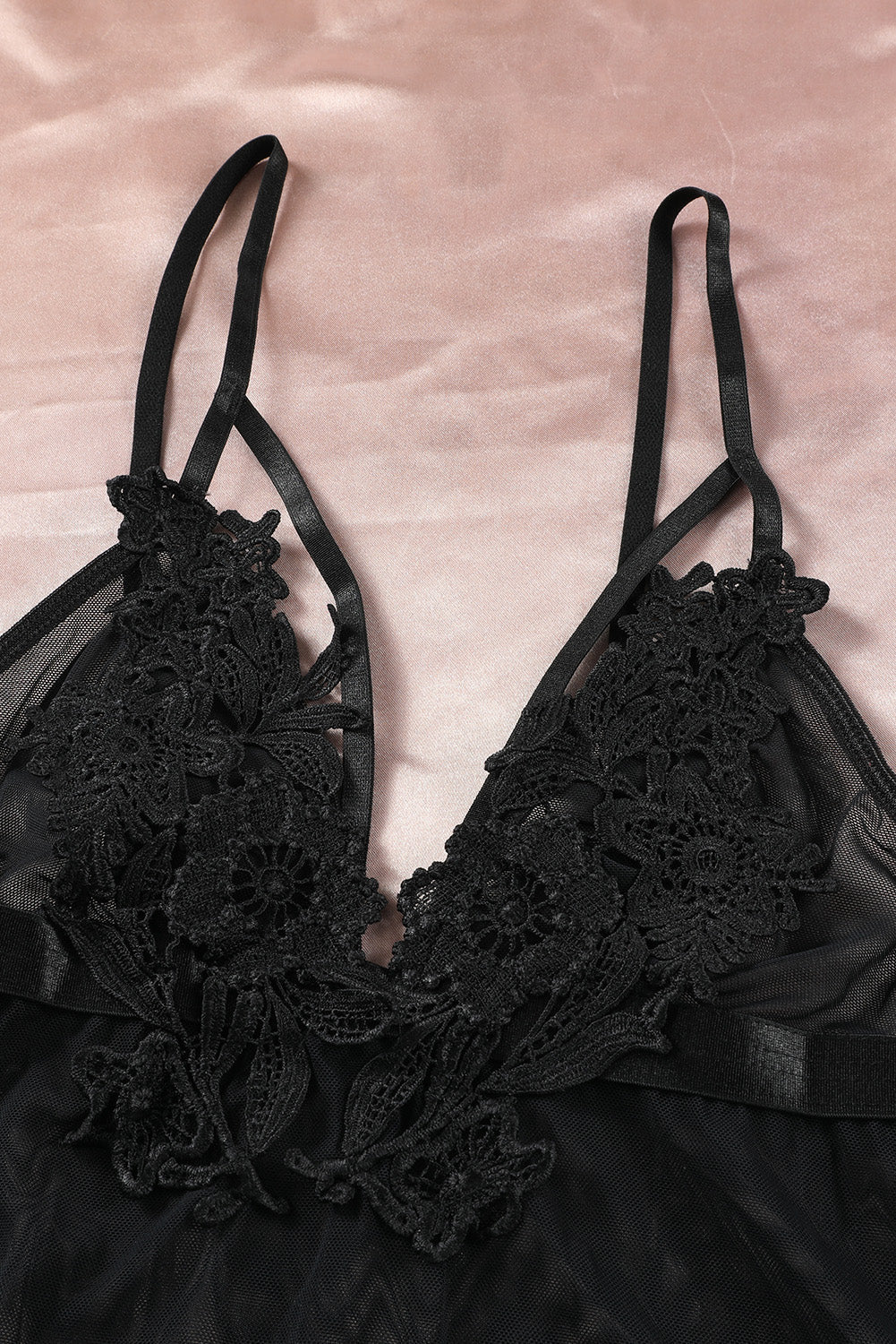 Black Sheer Lace Mesh Babydoll With Thong 8