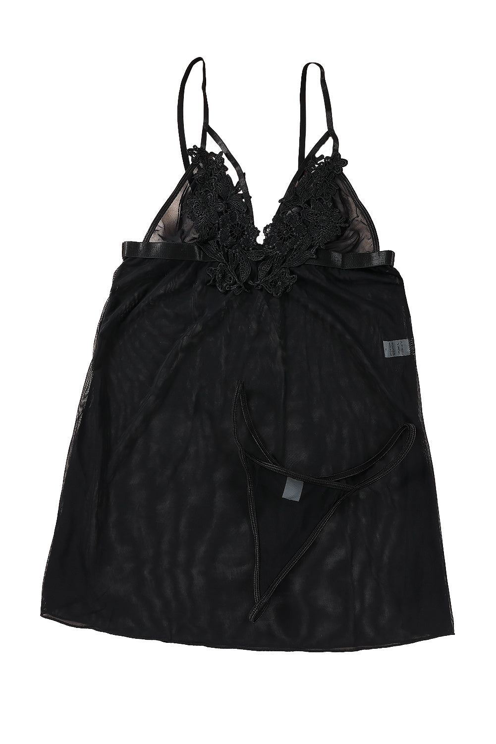 Black Sheer Lace Mesh Babydoll With Thong 15