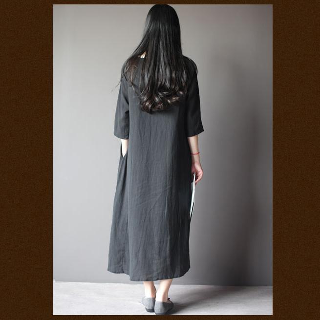 black half sleeve linen sundress oversize maxi dresses