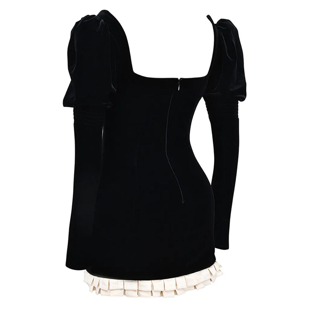 French Maid Ruched Velvet Mini Dress