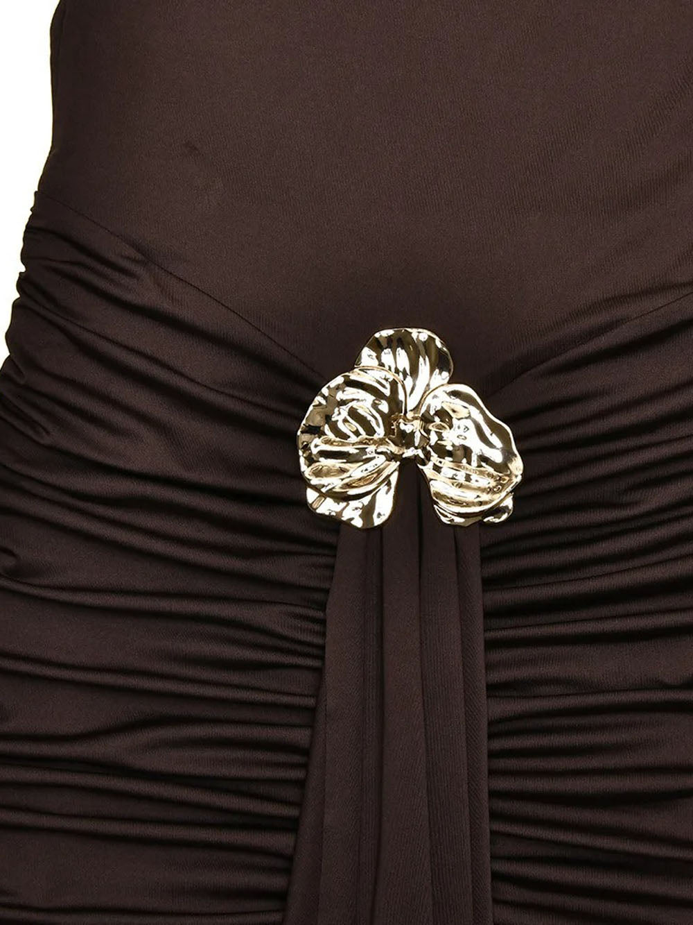 Boat Neck Sleeveless Ruched Hip Buckle Draped Panel Mermaid Maxi Gown 3