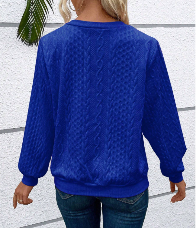 Round Neck Quarter Zip Cable Knit Long Sleeve Sweatshirt 23