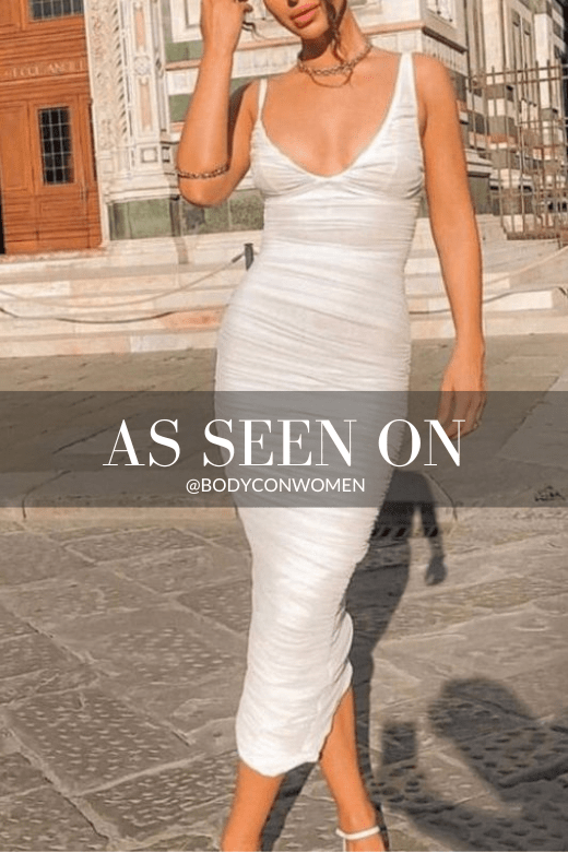 Adele Bodycon Wrap Midi Dress - White Pearl