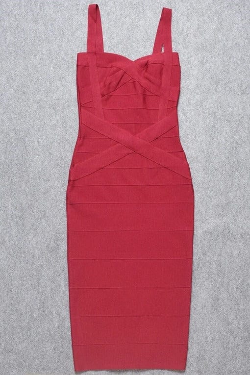 Heidi Bandage Midi Dress - Red Wine (Sale)