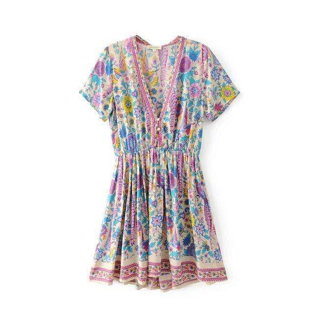 Boho Vintage Floral Print Mini Dress
