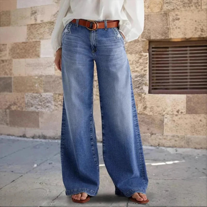 Boho Beach Hut Jeans, Pants, Denim Jeans Boho Wide Leg High Waist Jeans Blue / S
