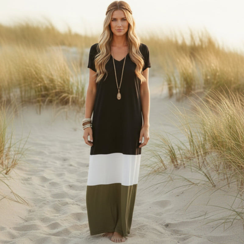 Boho Beach Hut Maxi Dress, Plus Size Dress Boho Casual Multi-Colored Maxi Dress Black / S